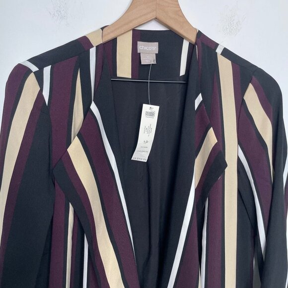 Chicos Striped Long Open Front Jacket Womens Size1P US 8/10 Medium Petite NWT - Picture 4 of 11